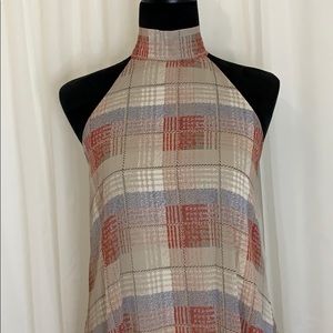 Beige rust plaid Hi-neckline dress